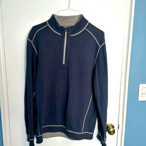 Tommy Bahama Reversible Quarter Zip Sweater Large Blue Gray